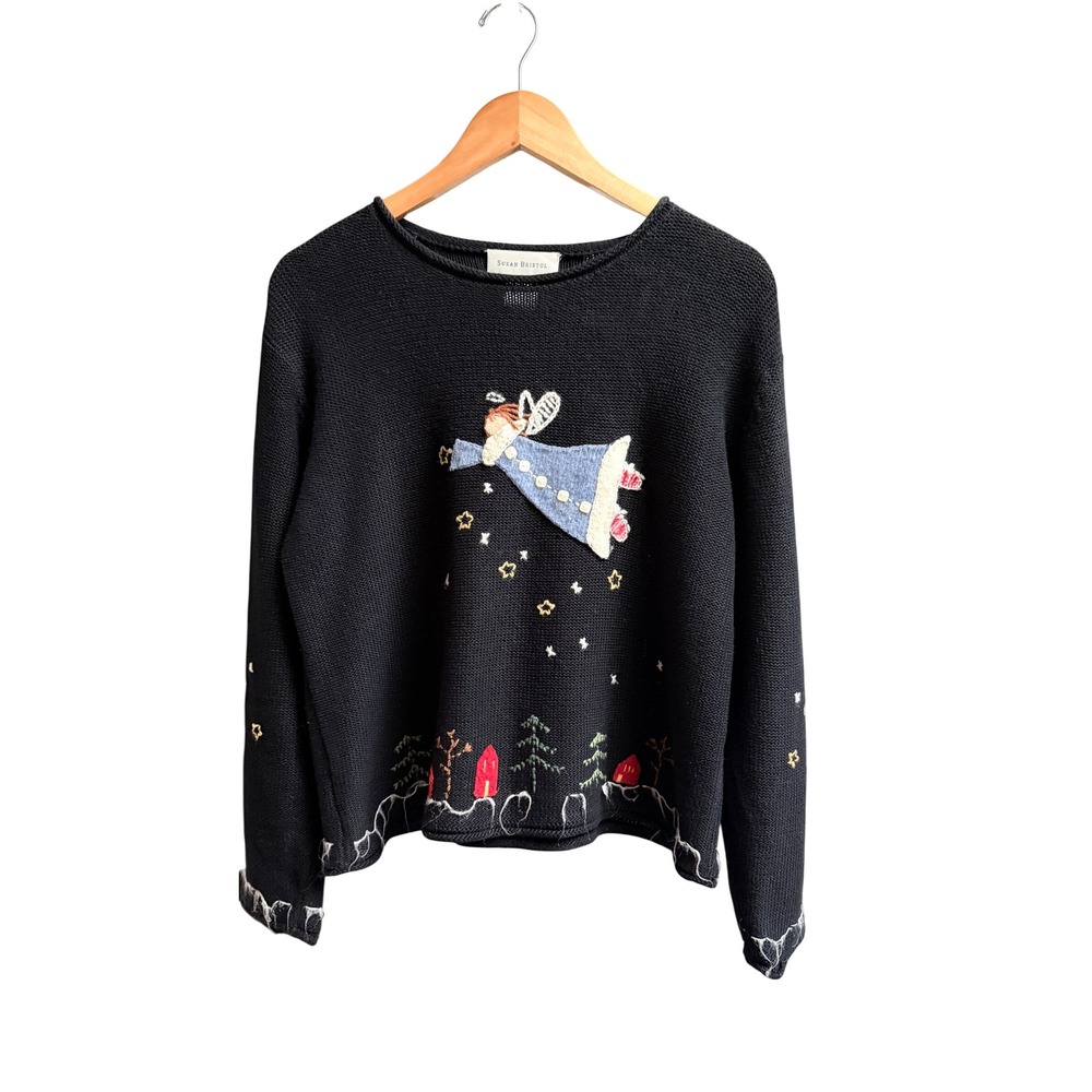 Susan Bristol Sweater Embroidered Angel M Granmacore Cottage Boho Whimsical